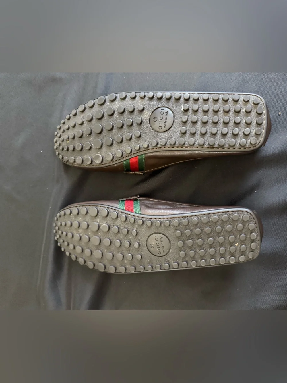 Classic Brown Gucci Leather Penny Loafers with Green-Red Accent Gucci Size 12D